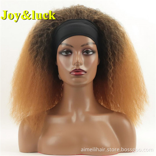 Black Head Band Wigs for African Ladies Wholesale Ombre Green Hairband Long Afro Kinky Curly Headband Wig Synthetic Hair Wigs